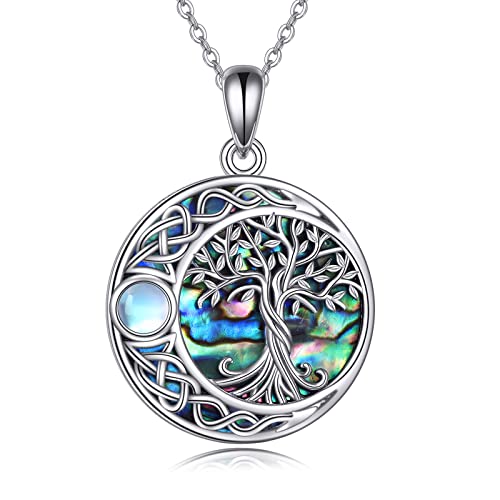ONEFINITY Tree of Life Necklace 925 Sterling Silver Abalone Shell Celtic Knot Pendant Necklace for Women Jewelry - style: Abalone shell moonstone