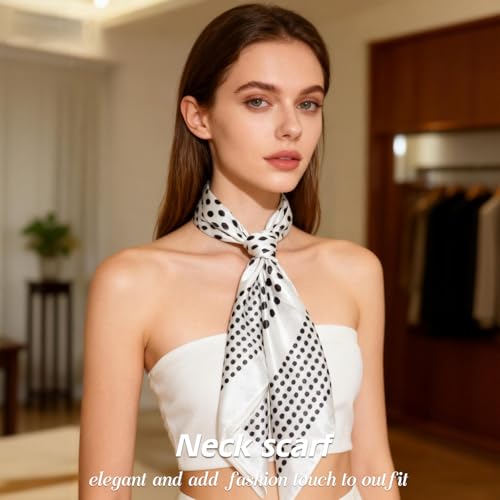 Ciormis 35" Silk Head Scarf for Women, 4 Pcs Satin Hair Scarf Square Silk Bandana Top Neck Scarves Hair Wraps for Sleeping - color: G1-dots-set12