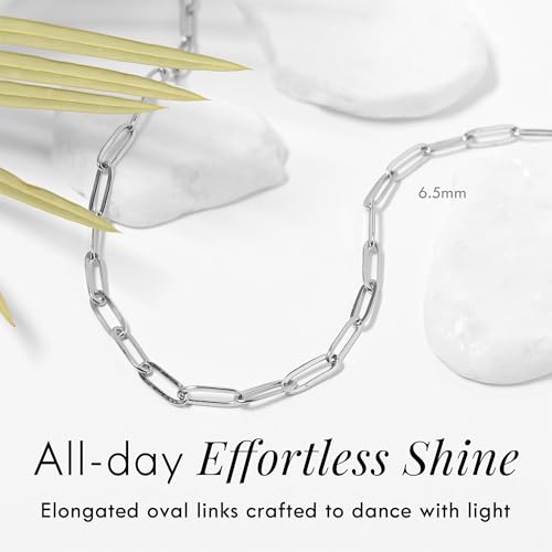 Destin Jewelry Paperclip Chain Necklace for Women, Waterproof 18K Gold Plated Stainless Steel, Hypoallergenic, Adjustable Layering Chain, Tarnish-Resistant, 2.5–6.5mm - color: Stainless Steel, size: 20" + 2", style: 4 MM