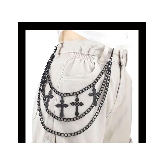 Layered Pants Chain for Men Women Punk Chain Hip Hop Jewelry Clothing Accessories Vintage Jeans Chains - style: Black three layered