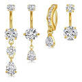 Briana Williams Belly Button Ring Clear CZ Dangle Belly Button Piercing Belly Rings Dangle Belly Button Rings Surgical Steel Teardrop Dangle Belly Button Jewelry for Women Silver Gold - color: D -gold