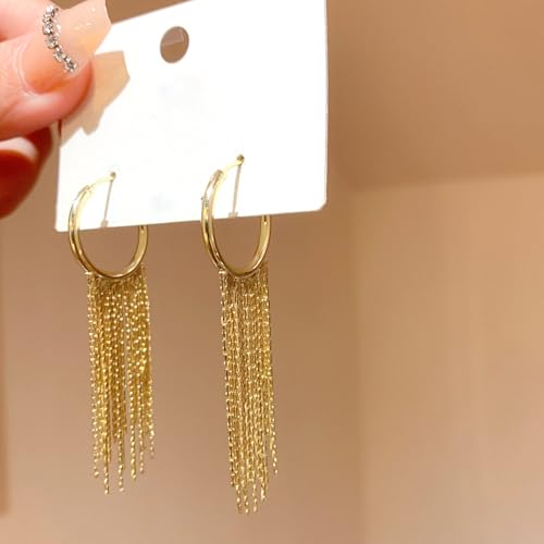 Gold Long Tassel Dangle Drop Earrings for Woman Boho Linear Tassel Dangling Earrings Chain Fringe Earring Wedding Bridesmaid Jewelry Accessories