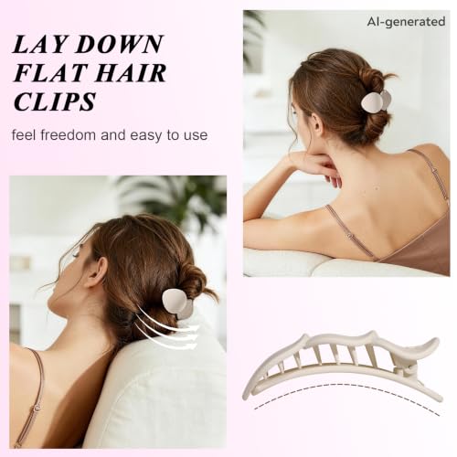 Medium Flat Hair Clips for Women, French Claw Clips Strong Hold for Thick & Thin Hair, Duckbill Hair Clips Non Slip for Driving Yoga - Green, Purple, Blue, White, 4pcs - color: Green, Purple, Blue, White