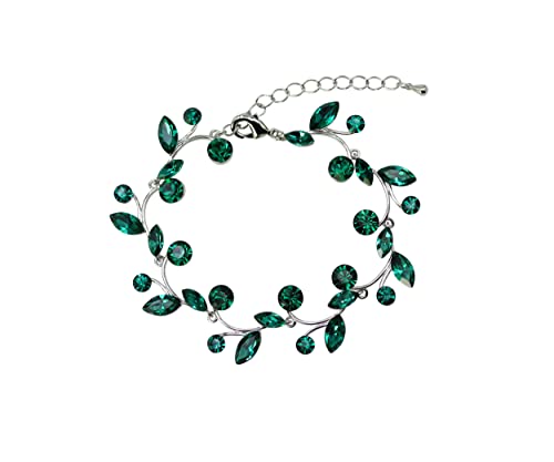 Faship Gorgeous Rhinestone Crystal Floral Necklace Earrings Set - color: Green / Matching Bracelet