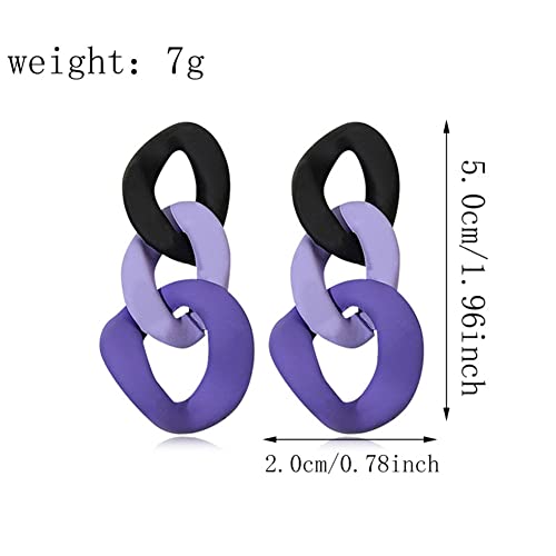 Charm Elegant Hollow Color Chain Acrylic Geometric Temperament Dangle Drop Earrings Bohemian Minimalist Hypoallergenic Jewelry Gift - color: Black Purple Purple earrings