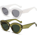AIEYEZO Oversized Cat Eye Sunglasses for Women Cute Oval Thick Frame Cateye Sun Glasses Chic Retro Style Shades - color: 2 Set (Candy White + Olive Green)