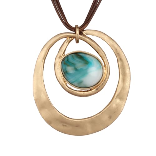 GelConnie Long Necklaces for Women Boho Large Pendant Necklace Casual Bohemian Brown Leather Choker Sweater Circle Statement Stone Necklace - style: Leather Cord Stone Necklace