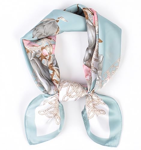 MINIDORA Satin Scarves for Women 27.5 × 27.5 inches Medium Square Elegant Silk Feeling Head Scarf - color: C008-light Blue