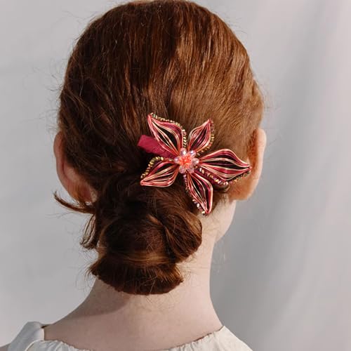 Mistofu DIY Copper Wire Metal Hand-woven High-level design Barrettes Elegant Hair Accessories, Gifts for Women Girls (red-a) - color: red-a