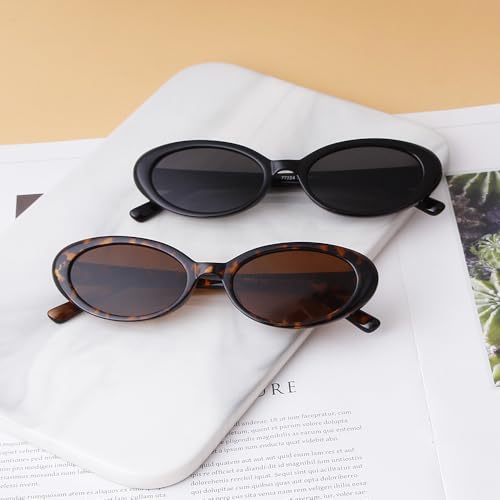 90s Sunglasses for Women Men Retro Small Oval Sunglasses - color: Black/Grey+tortoise Shell/Gradient Brown