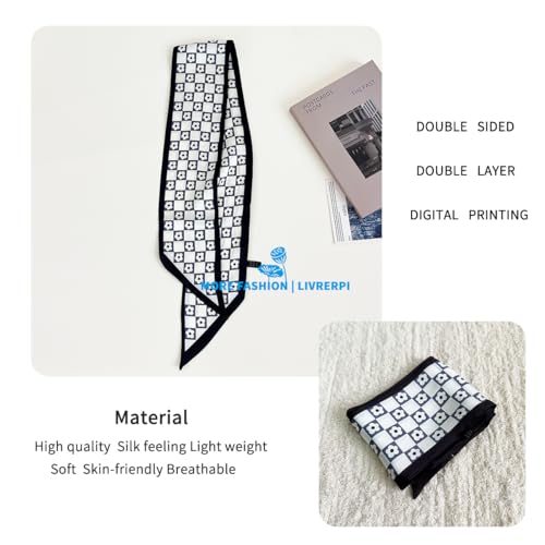 Hair Head Neck Bag Long Scarf Versatile Wrap for Women Soft & Lightweight for Everyday Chic - color: 30 Black Small Flower 3.7 X 38 Inch