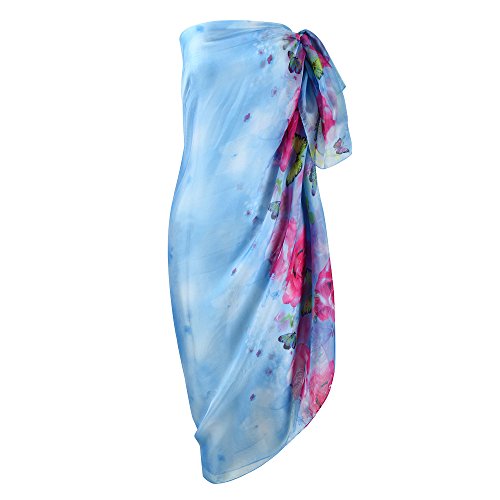 Womens Sexy Bohemian Floral Beach Cover Up Sarong Wrap Swimsuit Beachwear - color: Blue