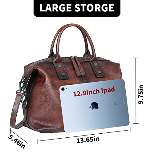 Iswee Genuine Leather Satchel Tote Bag Top Handle Handbag Designer Shoulder Bag Large Capacity Cross Body Bag - color: Coffee