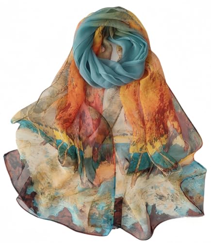MINIDORA Lightweight Scarves for Women Elegant Floral Pattern Scarf Shawls Sunscreen Head Shawls - color: Style 11-blue