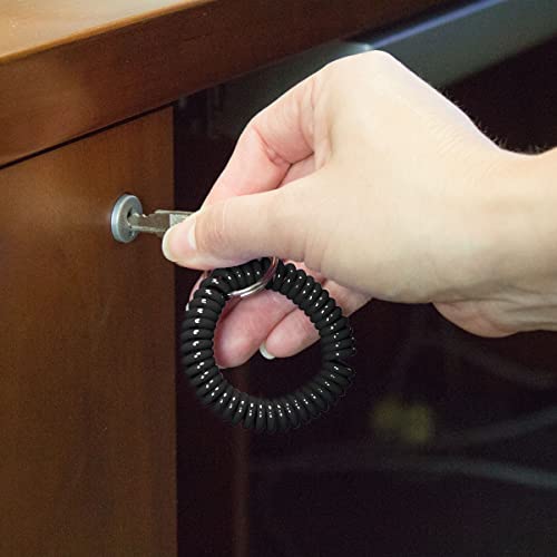 Lucky Line 2” Diameter Spiral Wrist Coil with Steel Key Ring, Flexible Wrist Band Key Chain Bracelet, Stretches to 12”, unisex-adult, Black, 1 PK (410201) - color: Black, size: 1 Pack