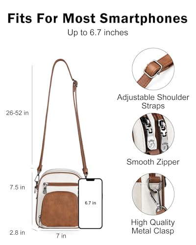 FADEON Small Purses for Women Crossbody Bags, Designer PU Leather Mini Cross Body Purse Travel Shoulder Bag Card Slots - color: Beige Contrast Brown Etro Style