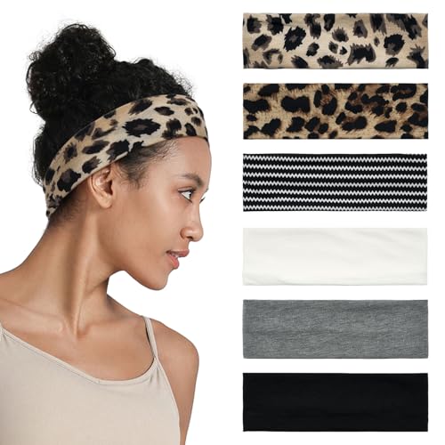 QIUTIMIY Headbands for Women Non Slip - 6 Pack Soft Stretchy Cotton Hair Bands for Women’s Hair – Fashion Sports Headbands for Yoga, Workout, Running, Gym, Daily Wear（Style 4） - color: Style 4