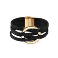 Fuqimanman2020 Circle Charm Leather Wrap Bracelet Boho Handmade Layered Cuff Bracelets for Women Teen Bohemian Multi Strand Bangle Bracelets Holiday Jewelry - color: black