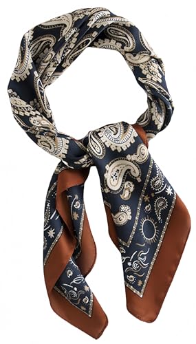 MINIDORA Satin Scarves for Women 27.5 × 27.5 inches Medium Square Elegant Silk Feeling Head Scarf - color: B007-navy Blue