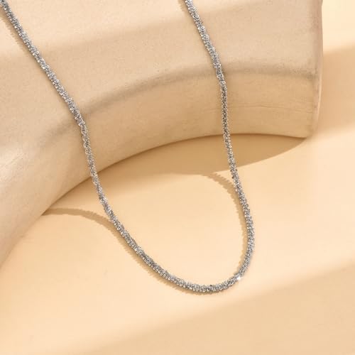 NONAMOIS Gold Chain Necklace for Women Dainty 18K Gold Plated Thin Satellite Beaded Turquoise Necklace Simple Layered Boho Jewelry Christmas Gifts - color: Shiny Rope-White Gold
