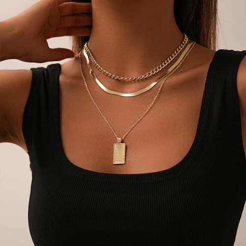 Women's Multi-Layered Gold Necklace, Stackable Delicate 14K Gold Plated Fashion Round Multi Layers Pendant Necklace, Gold Jewelry Set Gifts - color: Gold 1