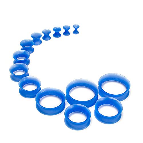 WBRWP 20/28pcs Ear Stretching kit Set: Hollow Hard/Soft Silicone Plugs and Tunnels Ear Expander Gauges Stretcher Body Piercing Jewelry - style: 28pcs Thin/Blue