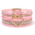 Boho Leather Wrap Bracelets Beaded Stackable Cuff Bracelet Country Concert Outfits Cowboy Cowgirl Western Jewelry Gifts for Women - color: Heart-Pink