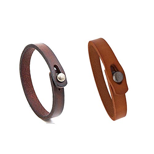Mens Genuine Leather Bracelet - Handmade Adjustable Leather Cuff Bracelet punk Style leather wrap Wristband for Men - color: A-(Brown + Yellow)