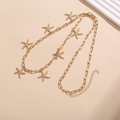 Vivian&CD Mermaid Seashell Starfish Waist Chain for Women, Gold Boho Pearl Shell Conch Belt Chain Waterproof Body Chain for Summer Beach Sexy Bikini Pirate Costume Accessories - style: Starfish