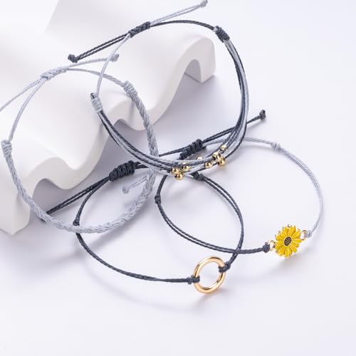 Sunflower Friendship Bracelets Boho Stackable String Bracelets Cute Trendy Gifts for Teen Girls Women - color: Grey