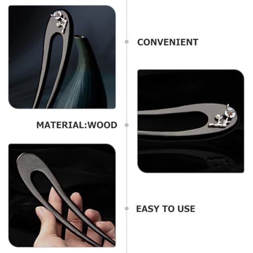 NOLITOY Ebony Wood U Shape Hair Fork Hair Stick for Women Chinese Style Double Prong for Bun Styling