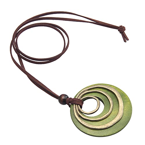 Leather Necklace for Women Long Boho Necklace Bohemian Choker Vintage Necklace Braided Boho Jewelry with Adjustable Brown Leather Cord - color: Circle Leather Pendant