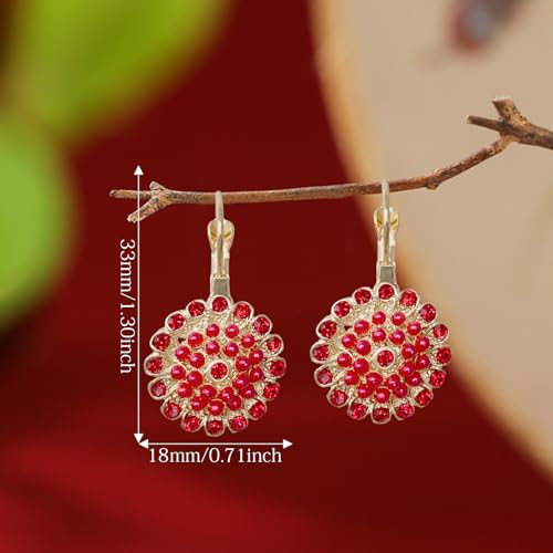 Bohemian Vintage Sliver Geometry Enamel Flower Lightweight Dangle Hoop Earrings Ethnic Handmade Circle Disc Teardrop Earrings For Women - color: Gold Red