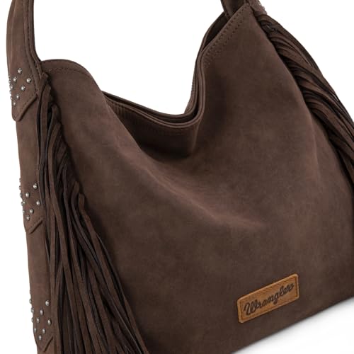 Wrangler Fringe Suede Hobo Bag for Women Leather Western Fringe Purse Tassel Hippie Shoulder Bag - color: Coffee