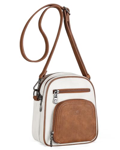 FADEON Small Purses for Women Crossbody Bags, Designer PU Leather Mini Cross Body Purse Travel Shoulder Bag Card Slots - color: Beige Contrast Brown Etro Style