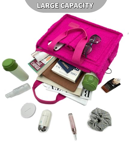 Large Canvas Tote Bag for Women Work Tote Bags with Pockets Laptop Crossbody Purses Everyday Bag Handbags for Travel - color: Plush Rose Red