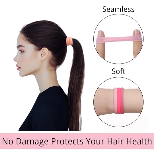 LuSeren 120 Pcs Pink Hair Ties for Women, No Damage Soft Seamless Nylon Hair Elastics for Thick Hair, Ponytail Holders, 3 Gradient Pink Hair Accessories - color: Pink