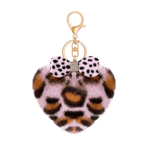 Leopard Faux Fur Keychain for Purse Charms for Handbags Leopard Plush Key Chain for Car Keys - color: Color a