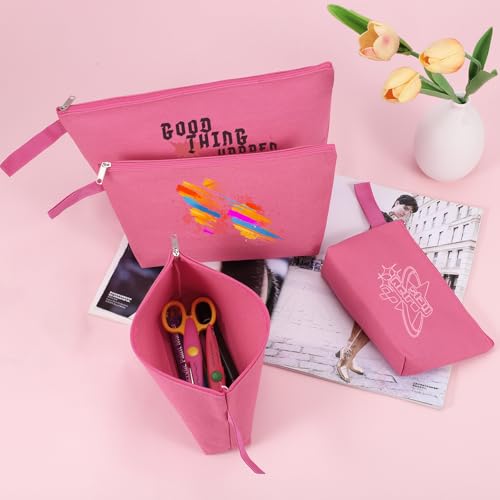 10 Pieces Cotton Canvas Makeup Bag with Bottom and Strap, Multi-Purpose Cosmetic Bag with Zipper Travel Toiletry Pouch, Blank DIY Craft Bag (Hot Pink, M) - color: Hot Pink, size: M
