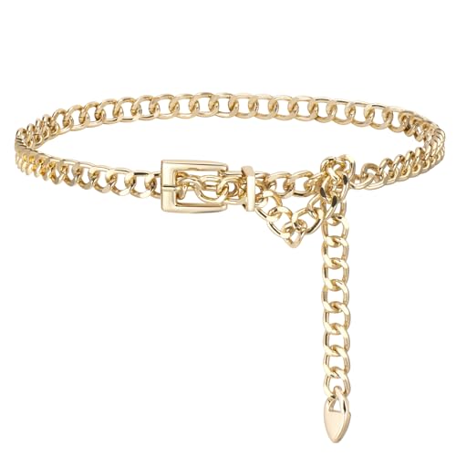 YooAi Chain Belts Leather Waist Belt for Women Layered Metal Chain Belt - size: M/L: fits waist from 31"-40", style: Gold Buckle