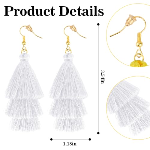 Earrings for Women Dangling, Layered Tassel Earrings Fringe Earrings Bohemian Studs Drop Earrings - color: White