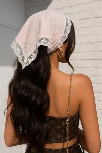 Huachi Pink Bandanas Head Scarf Headband for Women’s Hair - Lace Hair Scarf Bandana Headband - Cute Stylish Head Kerchief Summer Accessories - color: Pink