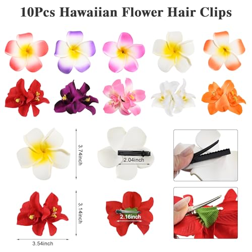 10 pcs Hawaiian Flower Hair Clips for Women，Plumeria Hibiscus Hair Clips Artificial Flower Clips，Boho Hair Accessories for Vacation Beach Party - Orchid & Plumeria - color: Orchid & Plumeria