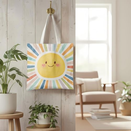 Boho Sun Sunshine Tote Bag, Colorful Canvas Tote Bags, Reusable Grocery Shopping Bag - color: Colorful Sunshine
