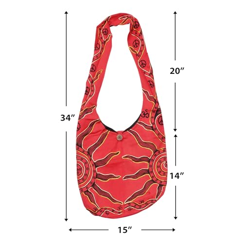 Mandala Crafts Hippie Bag, Large Boho Hobo Purse for Women, Crossbody Shoulder Sling Bags for Indie Style Bohemian Accessory - style: Red Sun