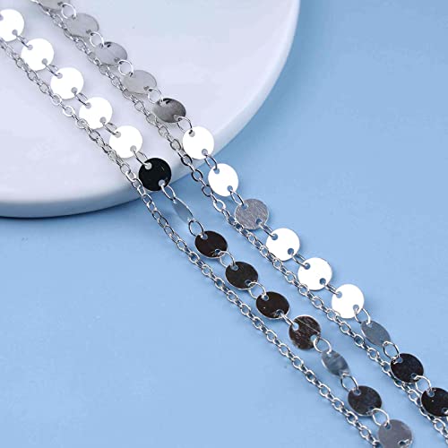 Boho Layered Sequin Coin Silver Choker Necklace Chain Vintage Disc Pendant Necklace Tiny Sequin Choker Layered Rock Statement Sequin Necklace Jewelry for Women
