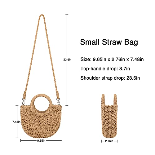 Womens Straw Beach Bag Woven Crossbody Shoulder Bags Top Handle Satchel Handbag Purse for Summer - color: Brown