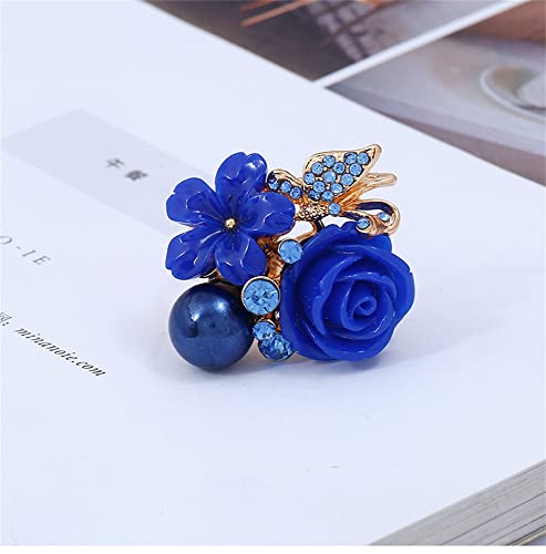 CZ Rose Flower Wedding Ring for Women Statement Engagement Round Rhinstone Crystal Aryclic Daisy Plumeria Adjustable Open Wrap Finger Rings Comfort Fit Cocktail Party Valentine Jewelry - color: Blue