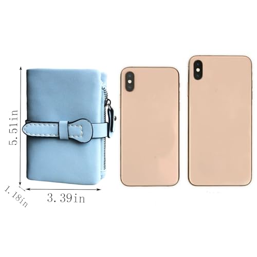 AOXONEL Women's Small Bifold Leather wallet Rfid blocking Ladies Wristlet with Card holder id window Coin Purse - color: Light Blue3