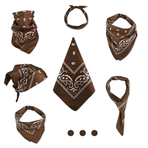 NACHLYNN 10/20pcs Paisley Bandanas Assorted Bandanas Cowboy Polyester Headbands Square Scarf Headwear - color: Brown